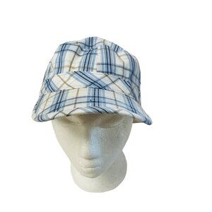 Plaid Adjustable Cotton Cap By Rainbow Blue & Beige One Size Fits All